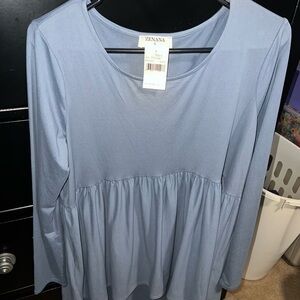Zenana Outfitters Light Blue Long Sleeve Peplum Blouse